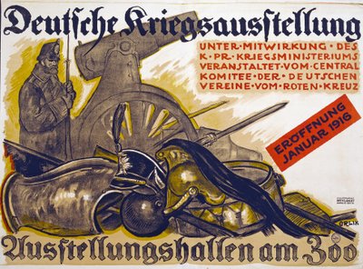 Poster pubblicitario di una Mostra di Guerra sponsorizzata dalla Croce Rossa Deutsche Kriegsausstellung, gennaio 1916 da Emil Orlik